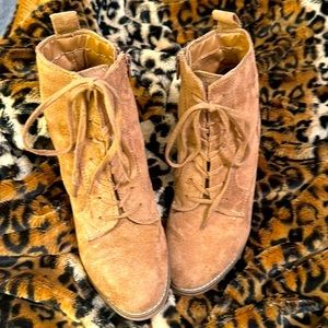 Like New 6 1/2 Suede Wedge Bootie with zip side and lace front